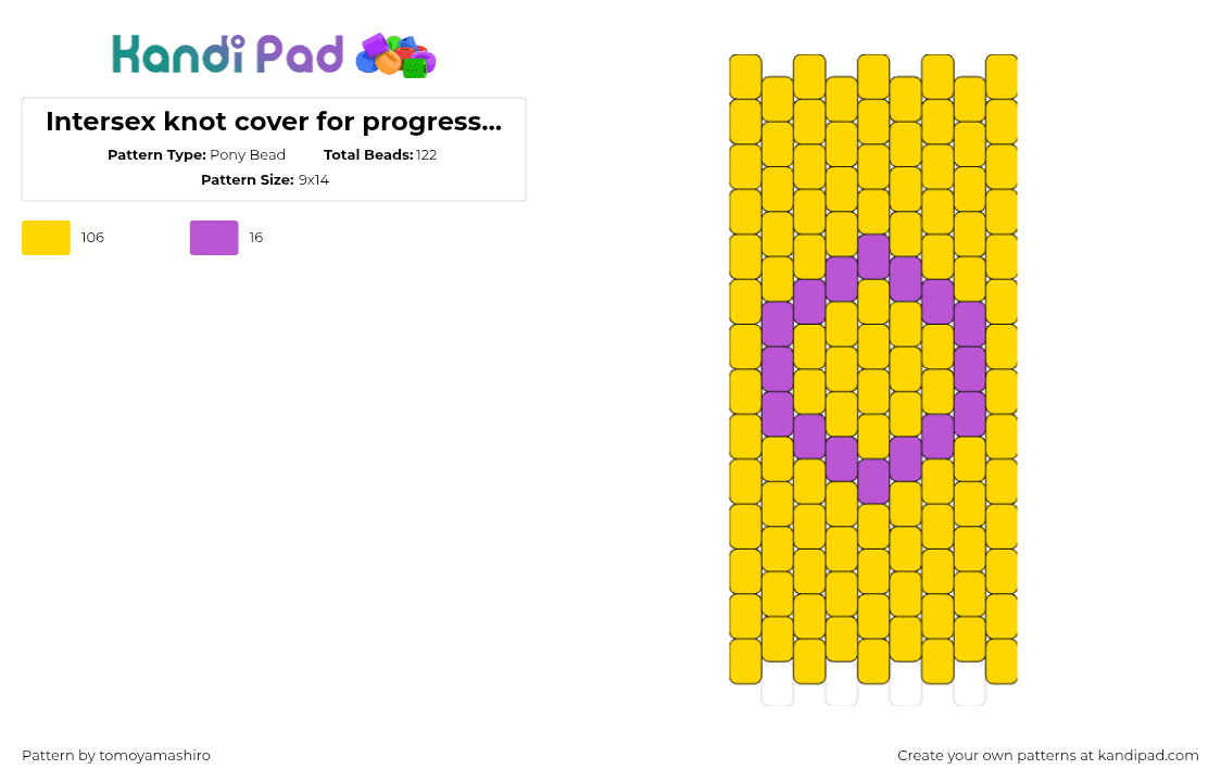 Intersex knot cover for progress pride tie - Pony Bead Pattern by tomoyamashiro on Kandi Pad - intersex,pride,panel,yellow,purple