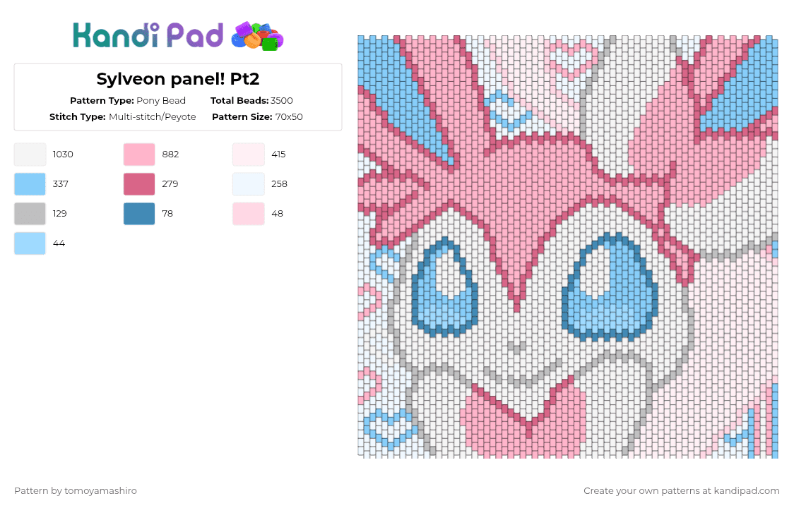 Sylveon panel! Pt2 - Pony Bead Pattern by tomoyamashiro on Kandi Pad - white,pink