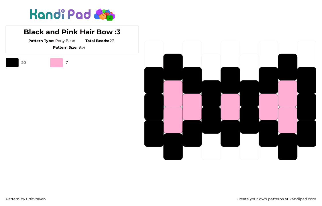 Black and Pink Hair Bow :3 - Pony Bead Pattern by urfavraven on Kandi Pad - black