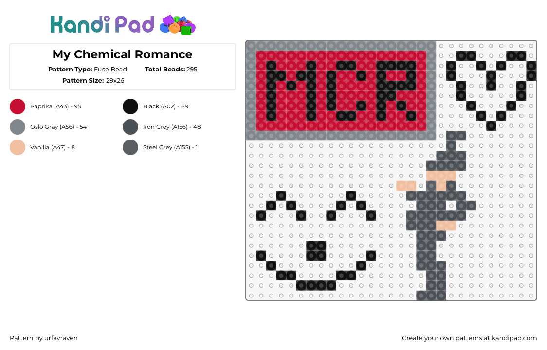 My Chemical Romance - Fuse Bead Pattern by urfavraven on Kandi Pad - mcr,my chemical romance,text,band,music,red,black