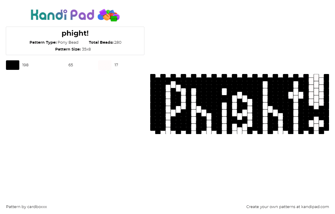 phight! - Pony Bead Pattern by cardboxxx on Kandi Pad - phight,text,cuff,black,white