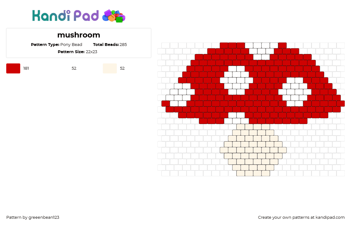 mushroom - Pony Bead Pattern by greeenbean123 on Kandi Pad - mushroom,fungus,spotted,red,white