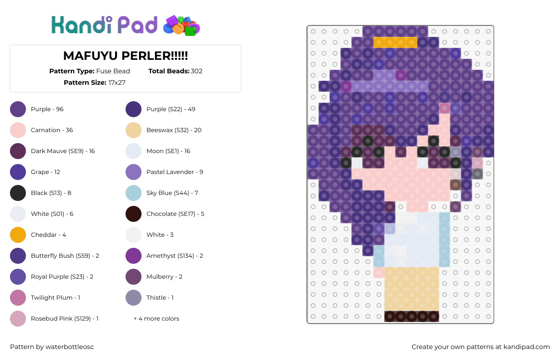 MAFUYU PERLER!!!!! - Fuse Bead Pattern by waterbottleosc on Kandi Pad - mafuyu asahina,vocaloid,project sekai,music,character,chibi,purple,pink