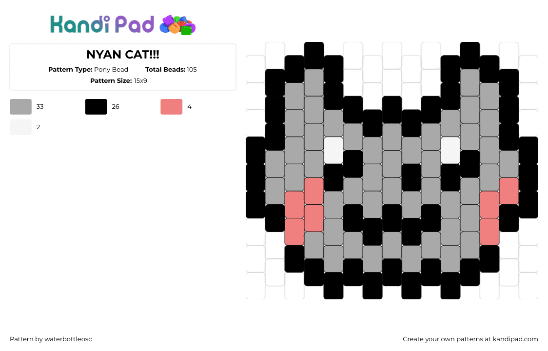 NYAN CAT!!! - Pony Bead Pattern by waterbottleosc on Kandi Pad - nyan cat,head,cute,meme,gray