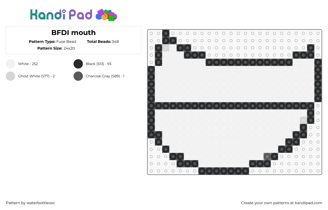 BFDI mouth - Fuse Bead Pattern by waterbottleosc on Kandi Pad - bfdi,mouth,battle for dream island,simple,animation,white