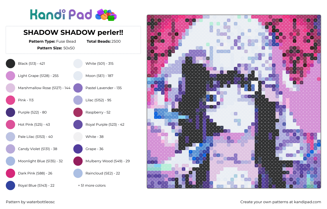 SHADOW SHADOW perler!! - Fuse Bead Pattern by waterbottleosc on Kandi Pad - shadow shadow,vocaloid,song,music,panel,spooky,pink,white