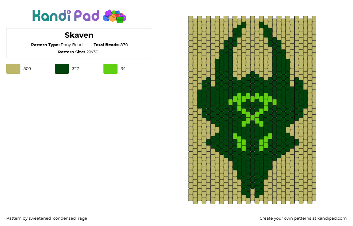 Skaven - Pony Bead Pattern by sweetened_condensed_rage on Kandi Pad - skaven,warhammer,logo,symbol,panel,gaming,green,beige