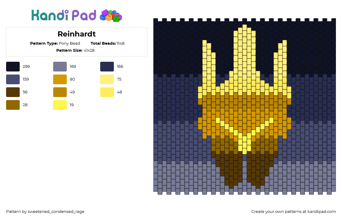 Reinhardt - Pony Bead Pattern by sweetened_condensed_rage on Kandi Pad - reinhardt,overwatch,panel,video game,dark,gradient,gold,yellow,blue