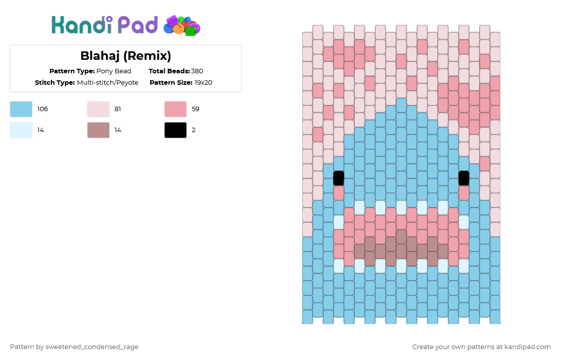 Blahaj (Remix) - Pony Bead Pattern by sweetened_condensed_rage on Kandi Pad - blahaj, light blue, sea creatues, shark