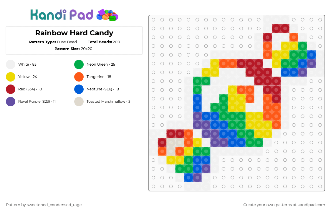 Rainbow Hard Candy - Fuse Bead Pattern by sweetened_condensed_rage on Kandi Pad - white,red,blue,green,colorful,candy,rainbow