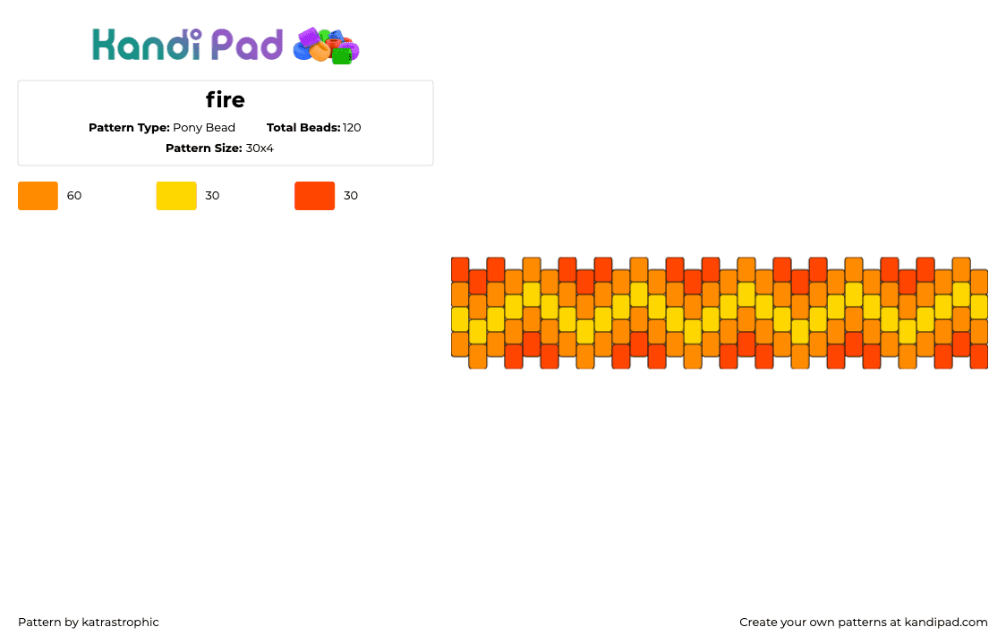 fire - Pony Bead Pattern by katrastrophic on Kandi Pad - zig zag,fiery,bracelet,cuff,orange,yellow