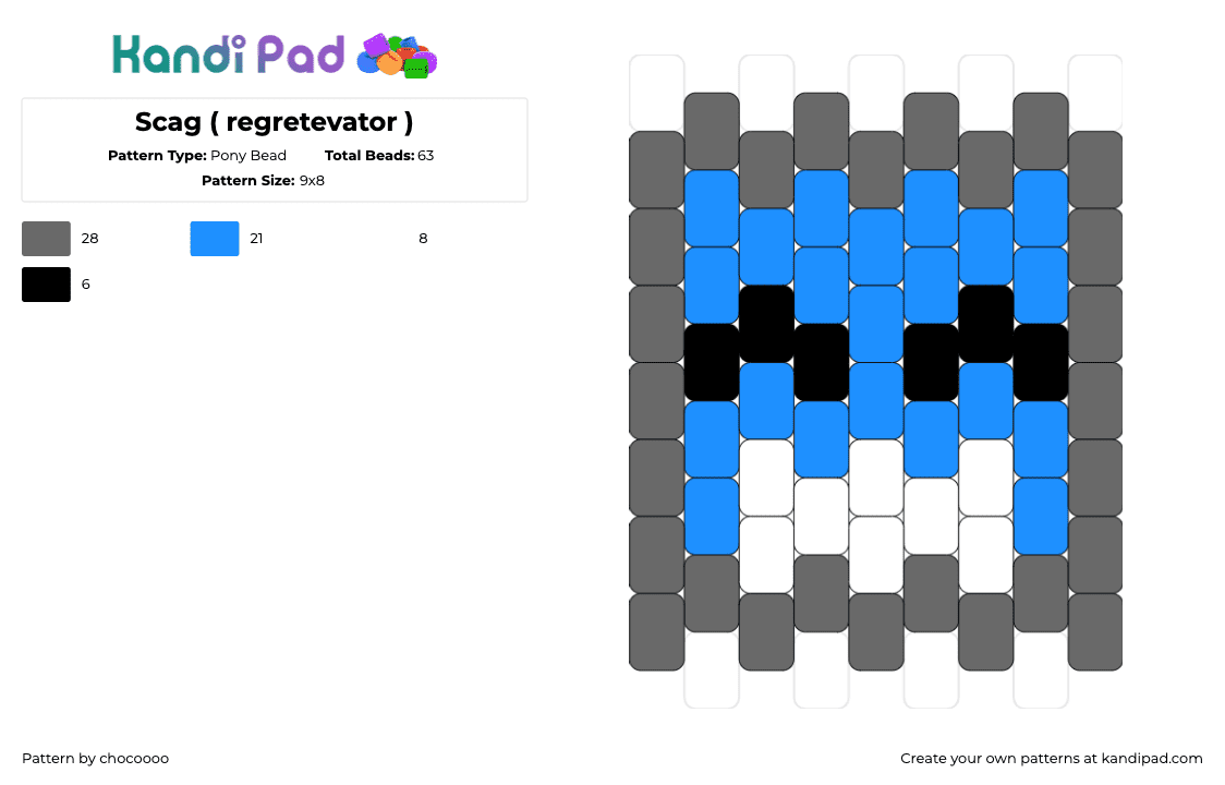 Scag ( regretevator ) - Pony Bead Pattern by chocoooo on Kandi Pad - scag,regretevator,roblox,video game,face,npc,blue,gray