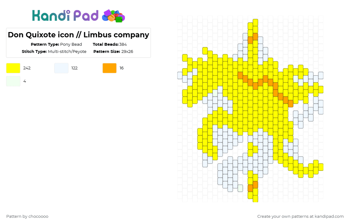 Don Quixote icon // Limbus company - Pony Bead Pattern by chocoooo on Kandi Pad - yellow,limbus company,project moon,don quixote,limbus,sancho