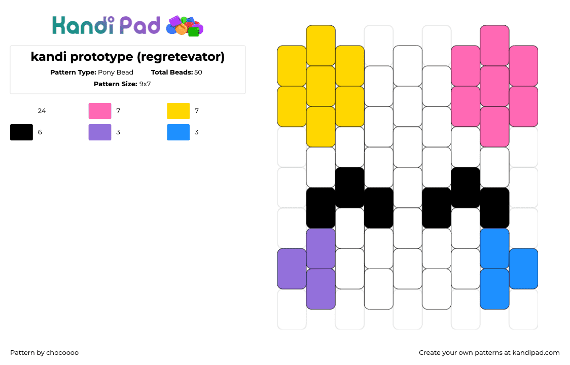 kandi prototype (regretevator) - Pony Bead Pattern by chocoooo on Kandi Pad - prototype,regretevator,roblox,head,character,colorful,white,pink,yellow