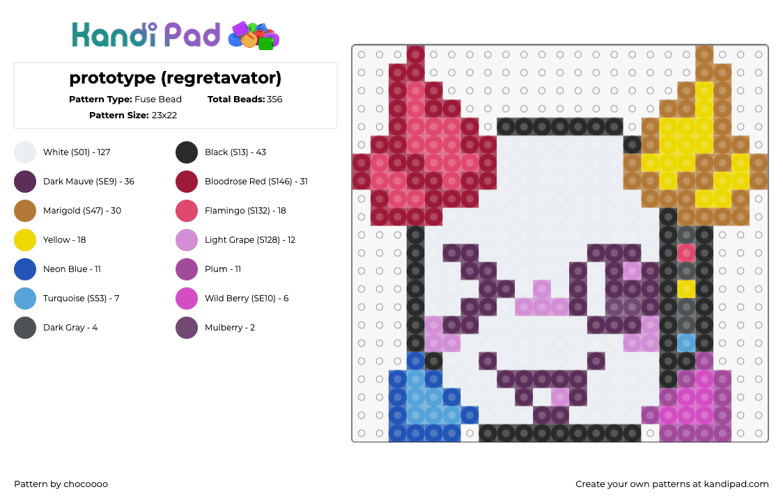 prototype (regretavator) - Fuse Bead Pattern by chocoooo on Kandi Pad - prototype,regretevator,roblox,head,character,colorful,white,pink,yellow