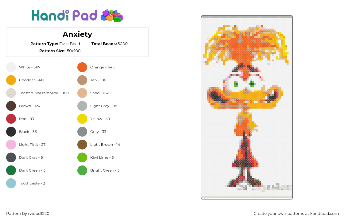 Anxiety - Fuse Bead Pattern by rwood1220 on Kandi Pad - anxiety,inside out,character,movie,animation,orange