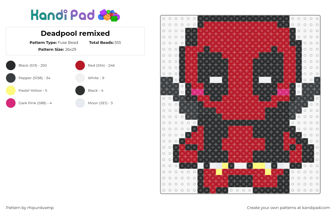 Deadpool remixed - Fuse Bead Pattern by rhipunkvamp on Kandi Pad - 