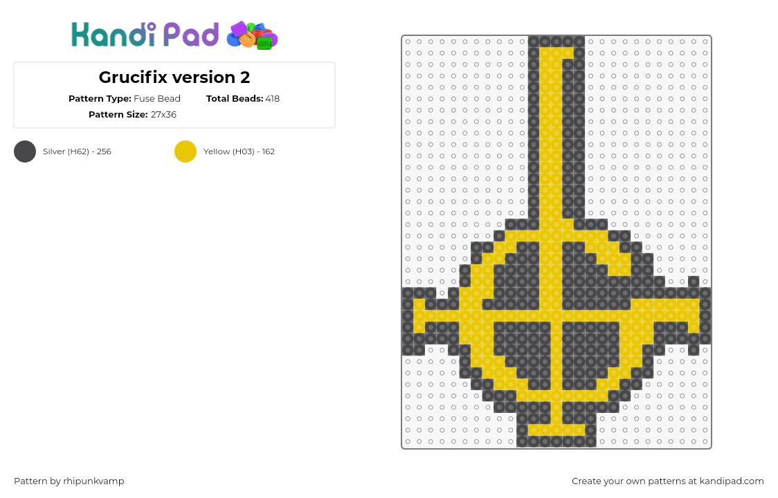 Grucifix version 2 - Fuse Bead Pattern by rhipunkvamp on Kandi Pad - grucifix,ghost,logo,symbol,band,music,metal,yellow,gold,gray