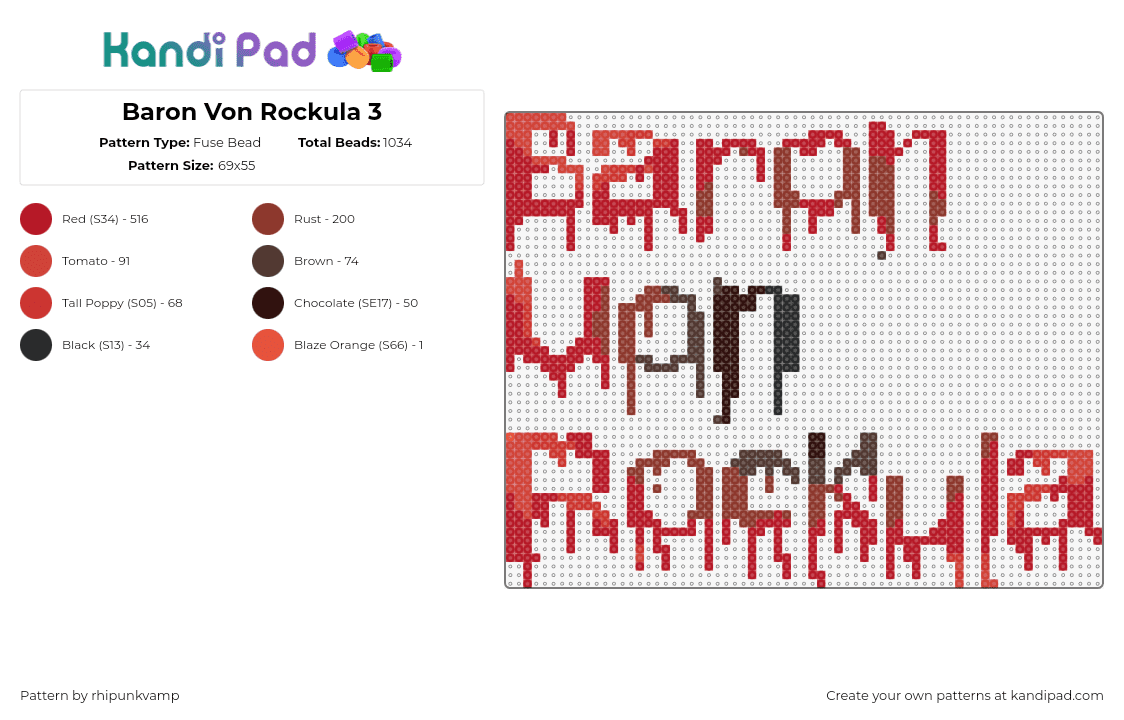 Baron Von Rockula 3 - Fuse Bead Pattern by rhipunkvamp on Kandi Pad - baron von rockula,ghost,text,bloody,music,band,drippy,spooky,red