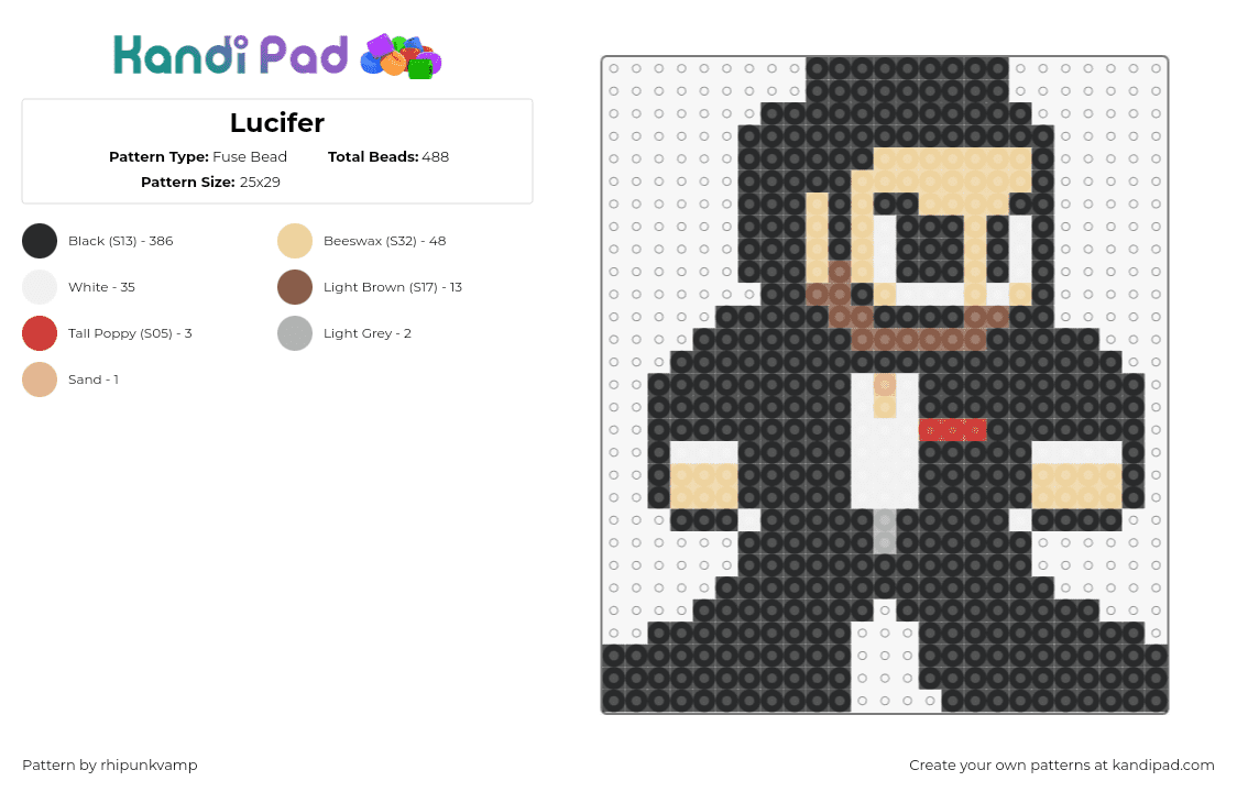 Lucifer - Fuse Bead Pattern by rhipunkvamp on Kandi Pad - lucifer,chibi,character,devil,tv show,black,tan