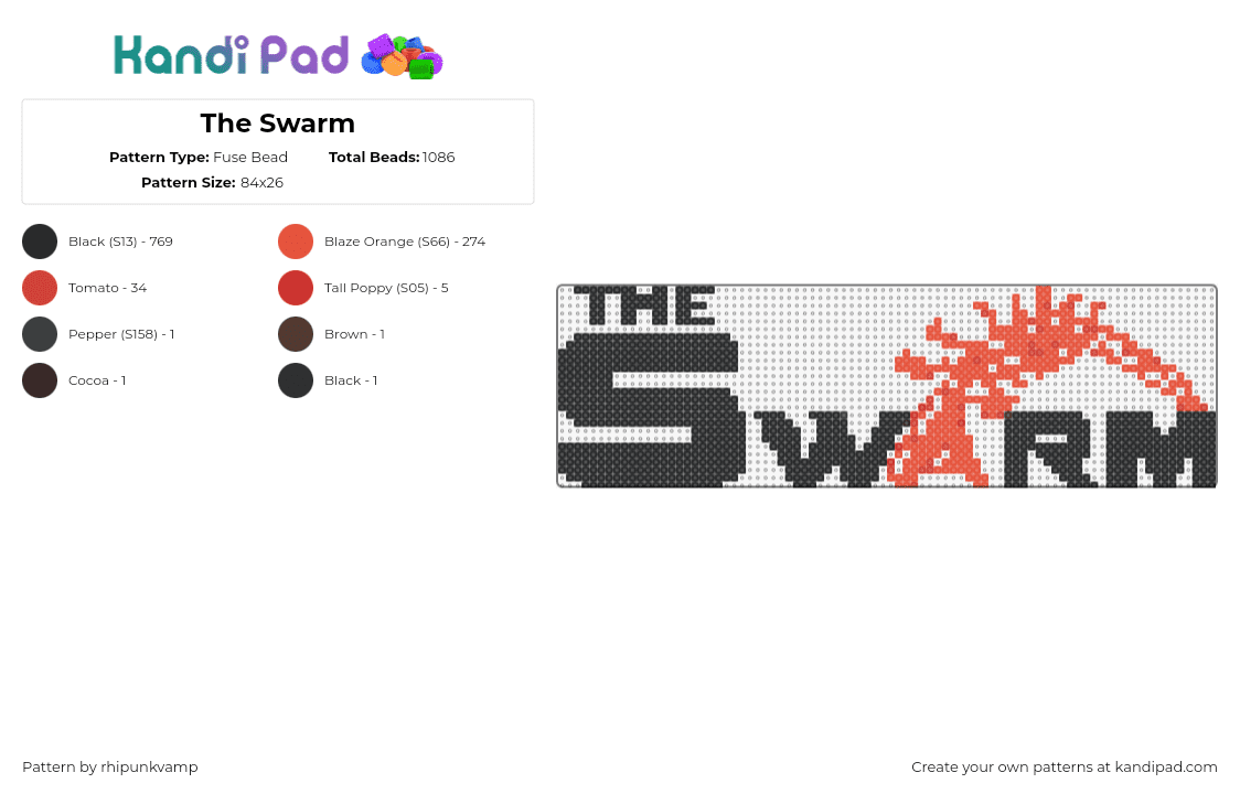 The Swarm - Fuse Bead Pattern by rhipunkvamp on Kandi Pad - swarm,roller coaster,logo,amusement park,black,orange