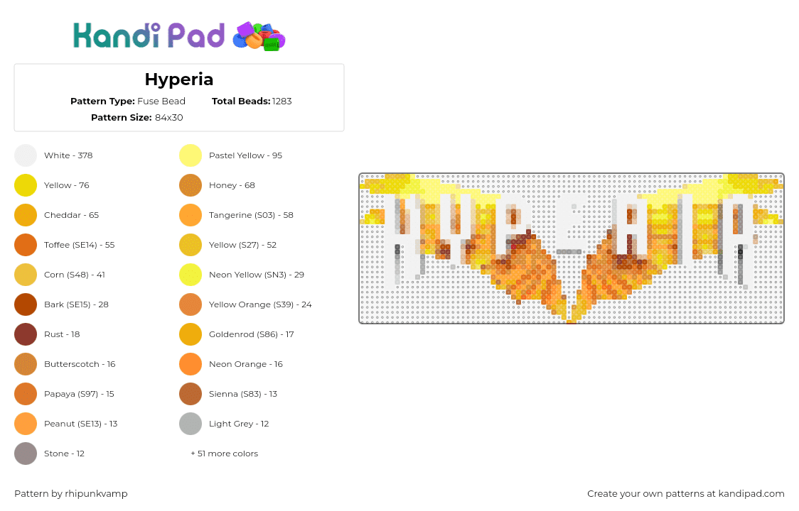 Hyperia - Fuse Bead Pattern by rhipunkvamp on Kandi Pad - hyperia,roller coaster,logo,amusement park,yellow,white