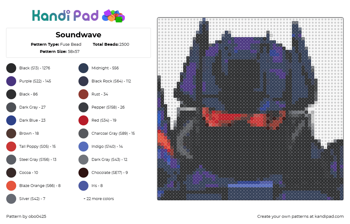 Soundwave - Fuse Bead Pattern by obo0425 on Kandi Pad - soundwave,transformers,decepticon,robot,black,purple