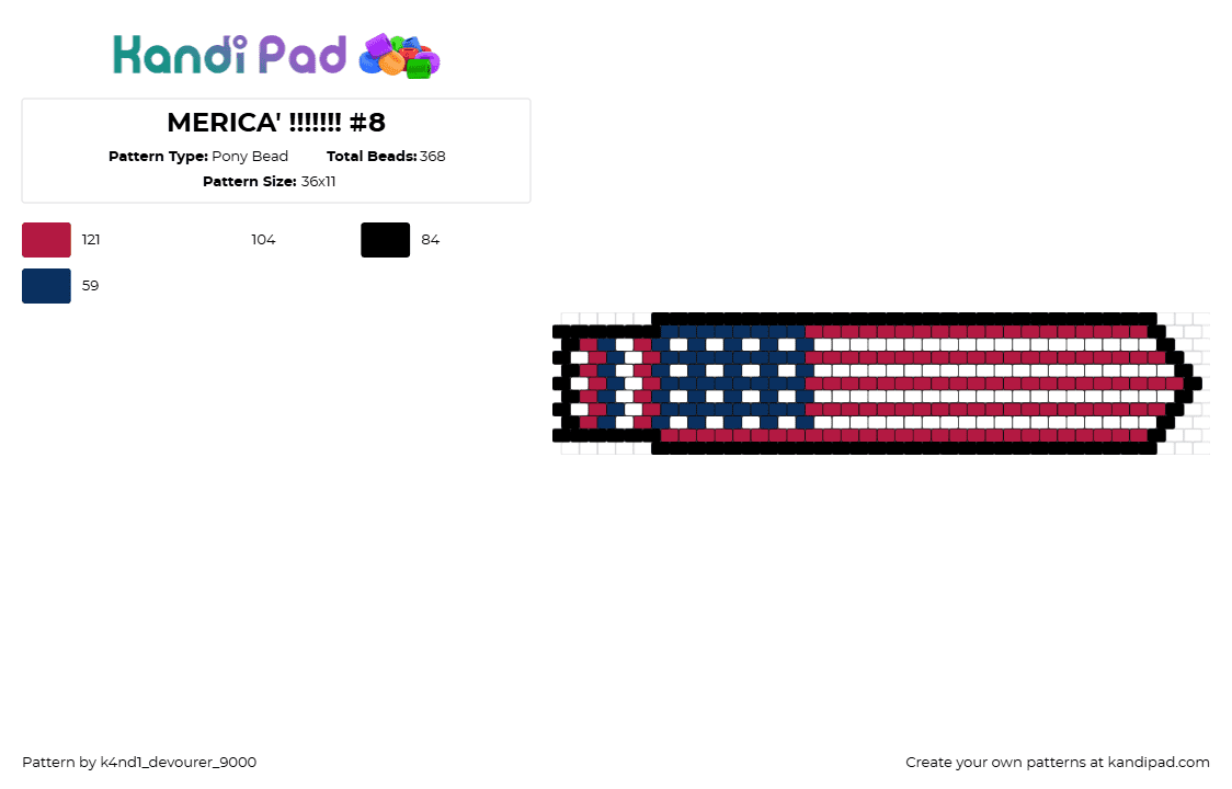 MERICA\' !!!!!!! #8 - Pony Bead Pattern by k4nd1_devourer_9000 on Kandi Pad - america,tie,clothing,necktie,flag,country,stripes,red,white,blue