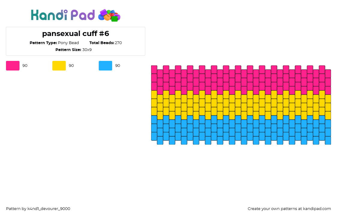 pansexual cuff #6 - Pony Bead Pattern by k4nd1_devourer_9000 on Kandi Pad - pansexual,pride,cuff,pink,yellow,light blue