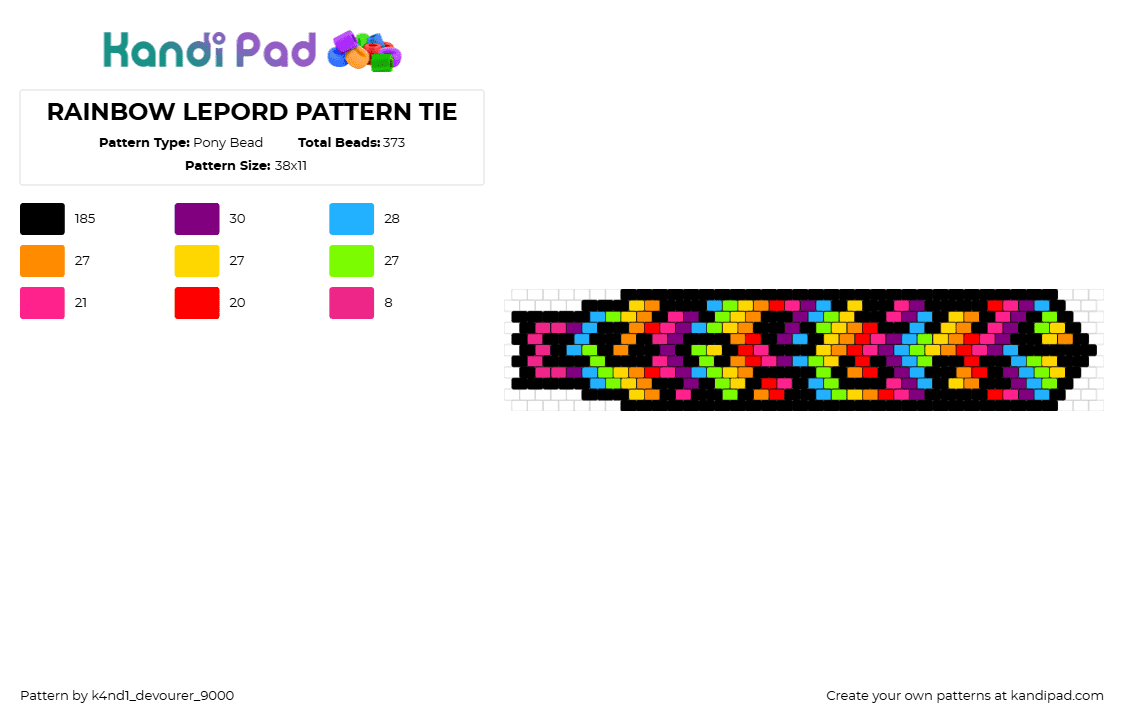 RAINBOW LEPORD PATTERN TIE #10 - Pony Bead Pattern by k4nd1_devourer_9000 on Kandi Pad - leopard,tie,necktie,animal print,colorful