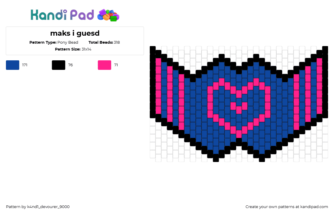 maks i guesd - Pony Bead Pattern by k4nd1_devourer_9000 on Kandi Pad - heart,stripes,mask,blue,pink