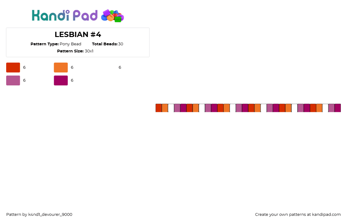 LESBIAN #4 - Pony Bead Pattern by k4nd1_devourer_9000 on Kandi Pad - lesbian,pride,single,bracelet,orange,purple