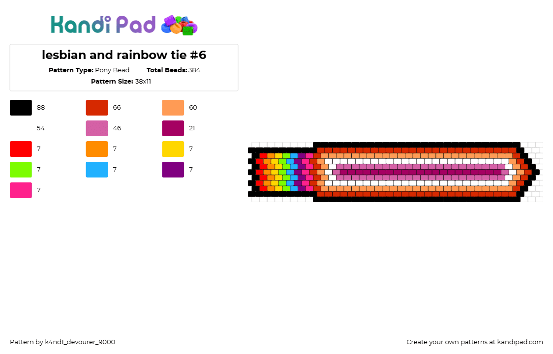 lesbian and rainbow tie #7 - Pony Bead Pattern by k4nd1_devourer_9000 on Kandi Pad - lesbian,tie,necktie,clothing,rainbow,pride,pink,orange