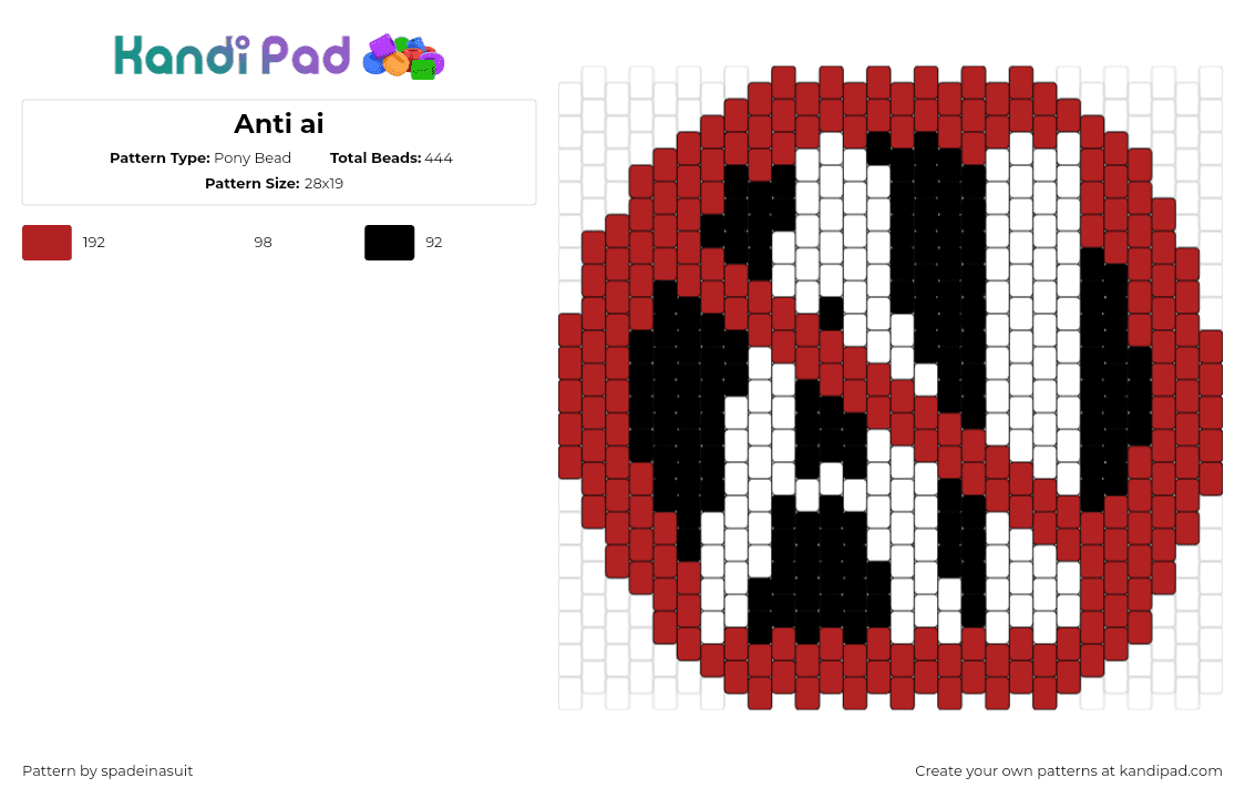 Anti ai - Pony Bead Pattern by spadeinasuit on Kandi Pad - ai,artificial intelligence,symbol,anti,no,logo,red,black,white