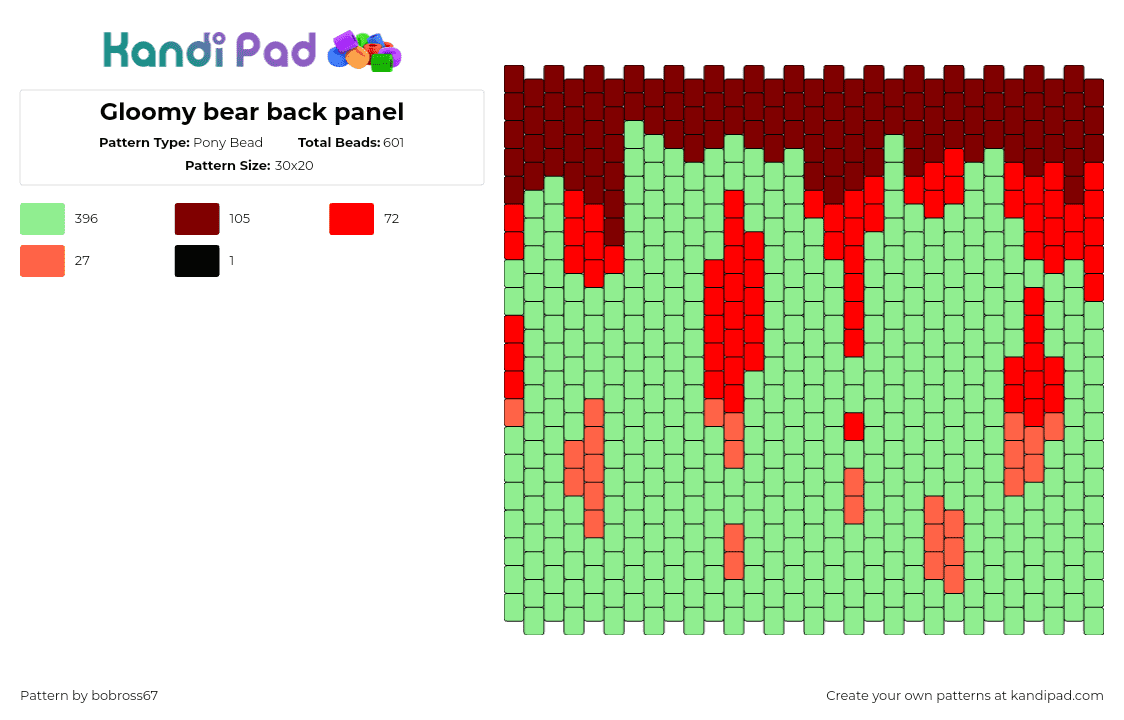 Gloomy bear back panel - Pony Bead Pattern by bobross67 on Kandi Pad - bloody,gloomy bear,drippy,panel,bag,green,red