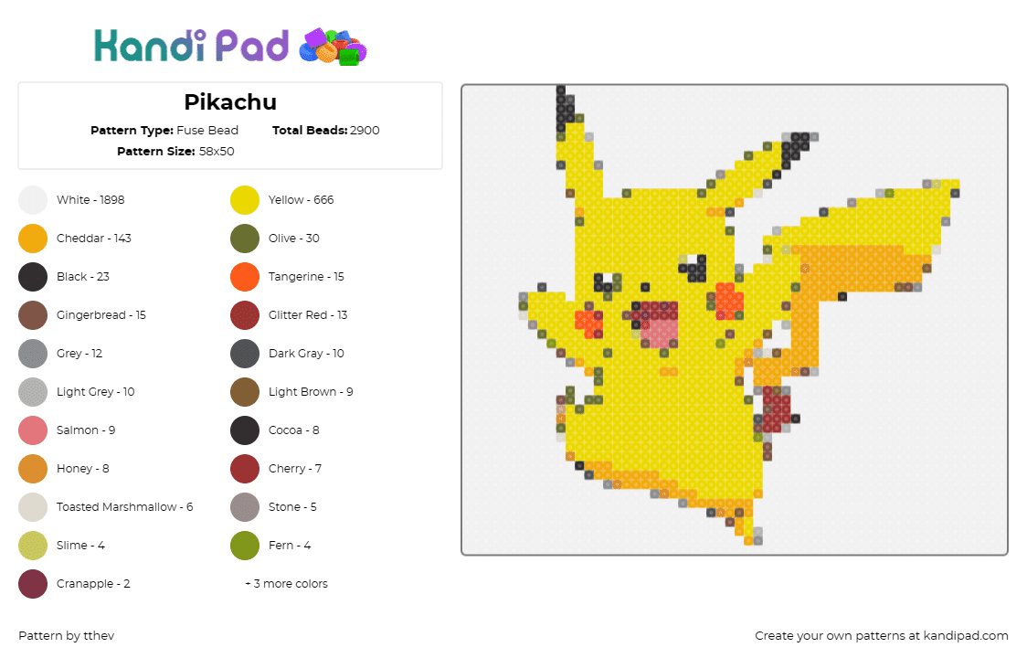 Pikachu - Fuse Bead Pattern by tthev on Kandi Pad - pikachu,pokemon