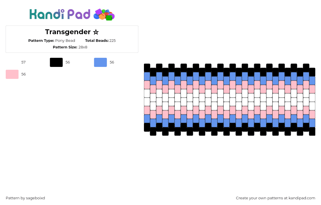 Transgender ☆ - Pony Bead Pattern by sageboixd on Kandi Pad - transgender,pride,cuff,pink,blue,black,white