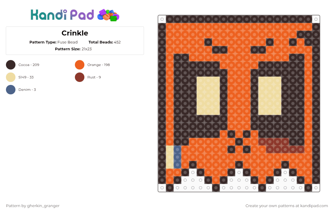 Crinkle - Fuse Bead Pattern by gherkin_granger on Kandi Pad - brown,orange,oc,dandys world,outside the lines