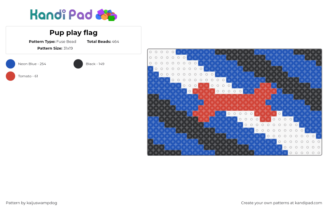 Pup play flag - Fuse Bead Pattern by kaijuswampdog on Kandi Pad - pup,pride,bone,flag,diagonal,stripes,community,red,blue,black