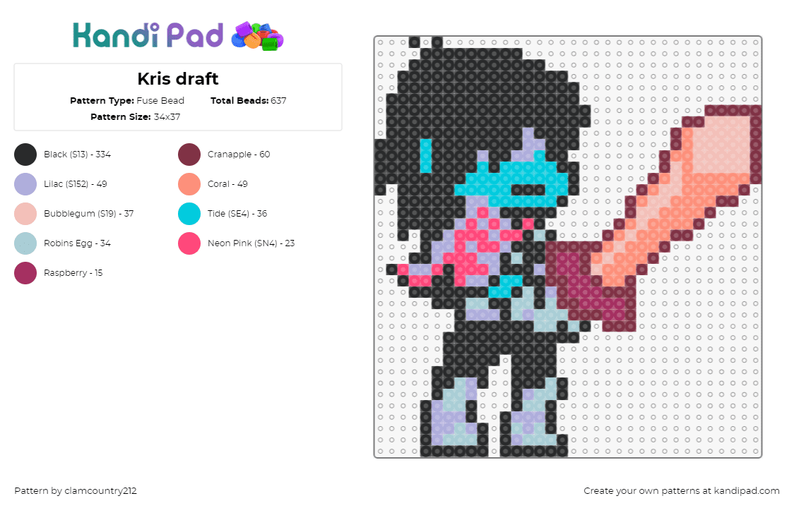 Kris (battle) [draft] - Fuse Bead Pattern by clamcountry212 on Kandi Pad - kris,deltarune,sword,character,video game,black,pink,orange,teal