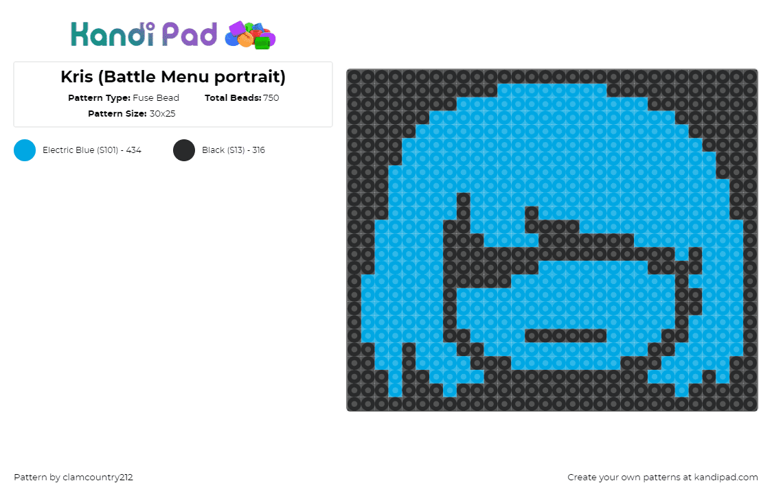 Kris (Battle Menu portrait) - Fuse Bead Pattern by clamcountry212 on Kandi Pad - kris,deltarune,silhouette,portrait,video game,black,blue