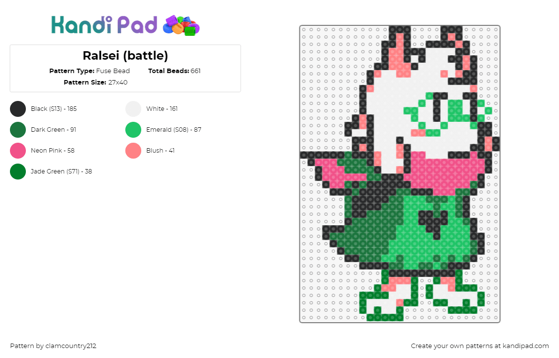 Ralsei (battle) - Fuse Bead Pattern by clamcountry212 on Kandi Pad - ralsei,deltarune,character,video game,pink,green,white