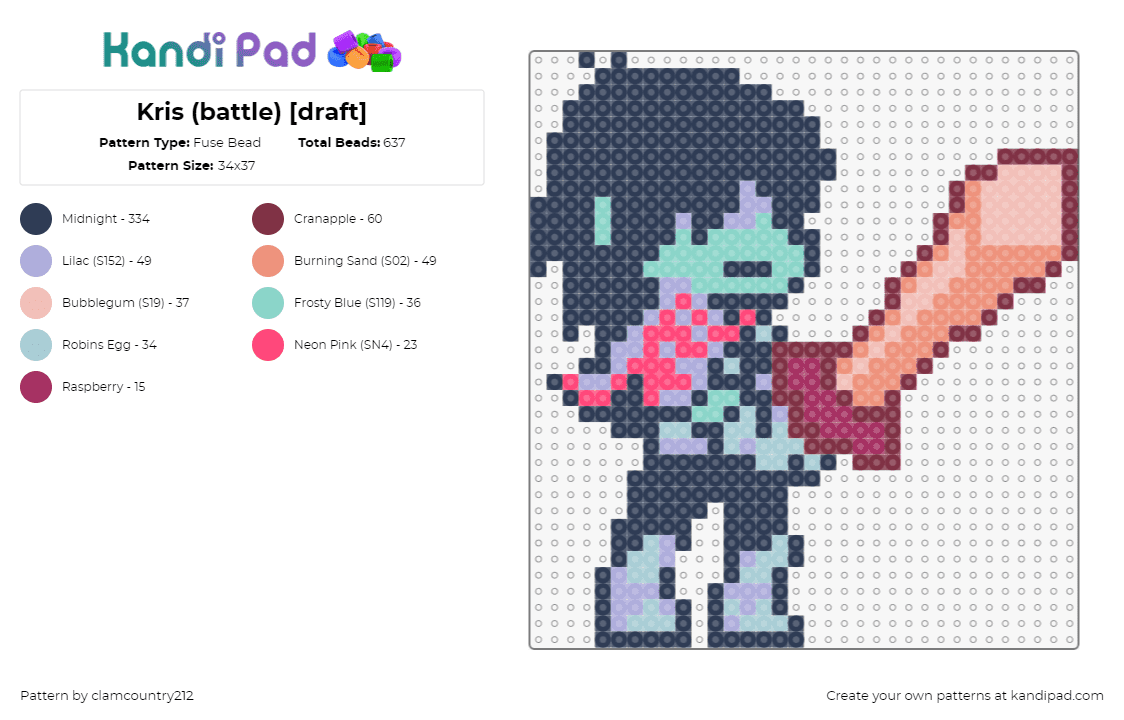 Kris (battle) - Fuse Bead Pattern by clamcountry212 on Kandi Pad - kris,deltarune,sword,character,video game,black,pink,orange,teal