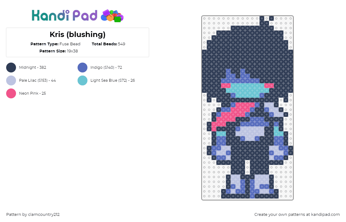 Kris (blushing) - Fuse Bead Pattern by clamcountry212 on Kandi Pad - kris,deltarune,character,video game,dark,blue,purple