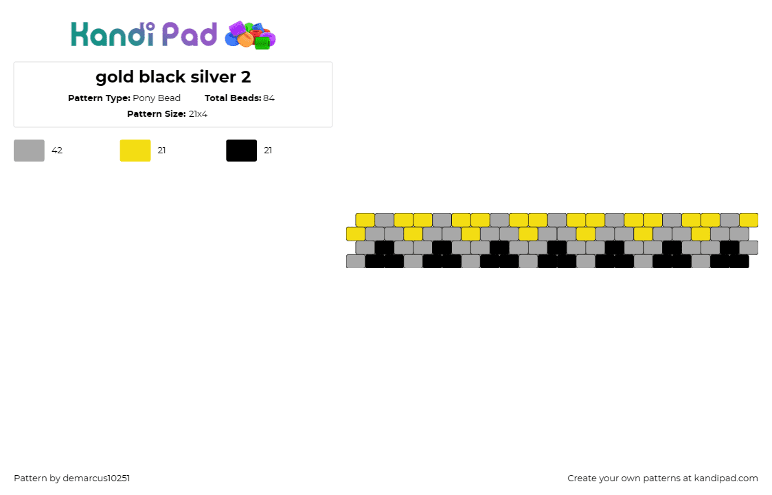 gold black silver 2 - Pony Bead Pattern by demarcus10251 on Kandi Pad - zig zag,geometric,bracelet,cuff,simple,gray,yellow