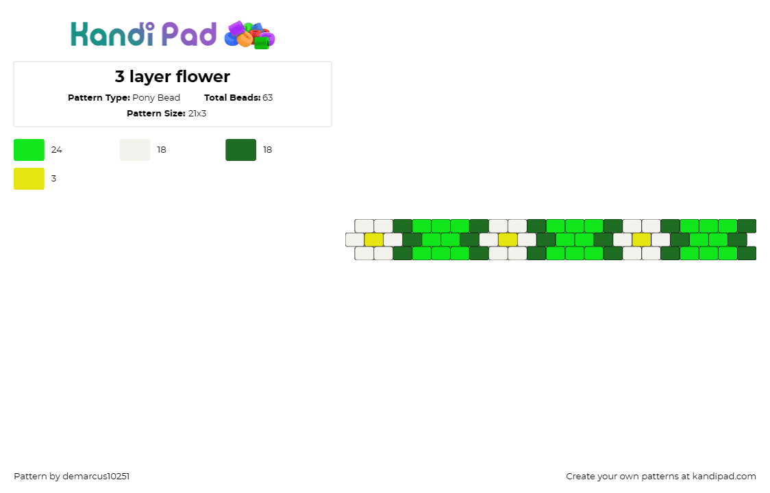 3 layer flower - Pony Bead Pattern by demarcus10251 on Kandi Pad - daisies,flowers,repeating,nature,spring,bracelet,cuff,white,green