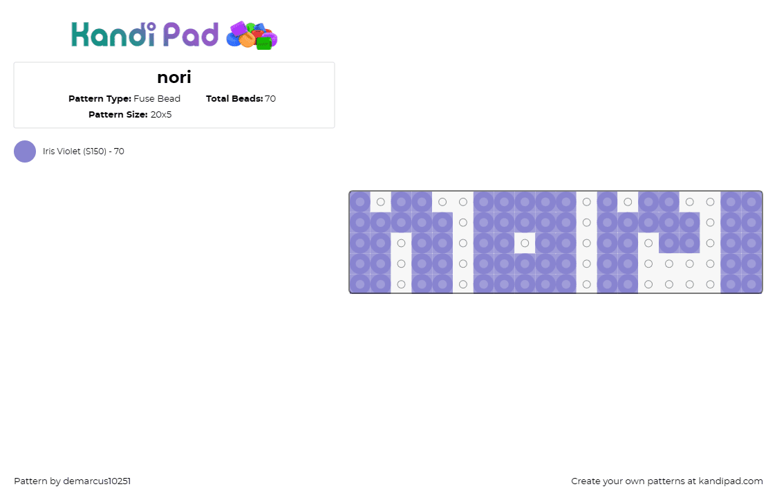 nori - Fuse Bead Pattern by demarcus10251 on Kandi Pad - text,personalized,simple,elegant,shades of purple