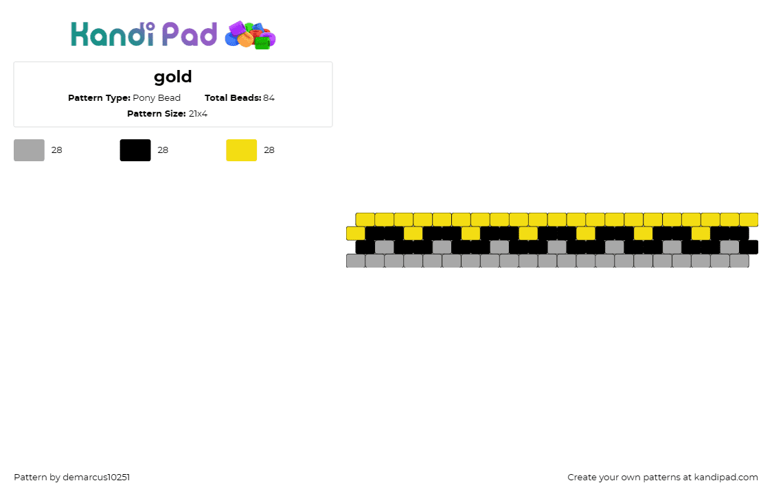 gold - Pony Bead Pattern by demarcus10251 on Kandi Pad - zig zag,geometric,cuff,bracelet,caution,yellow,gray