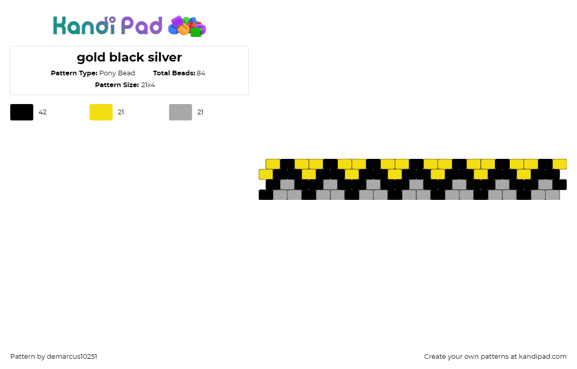 gold black silver - Pony Bead Pattern by demarcus10251 on Kandi Pad - zig zag,geometric,cuff,bracelet,caution,yellow,gray