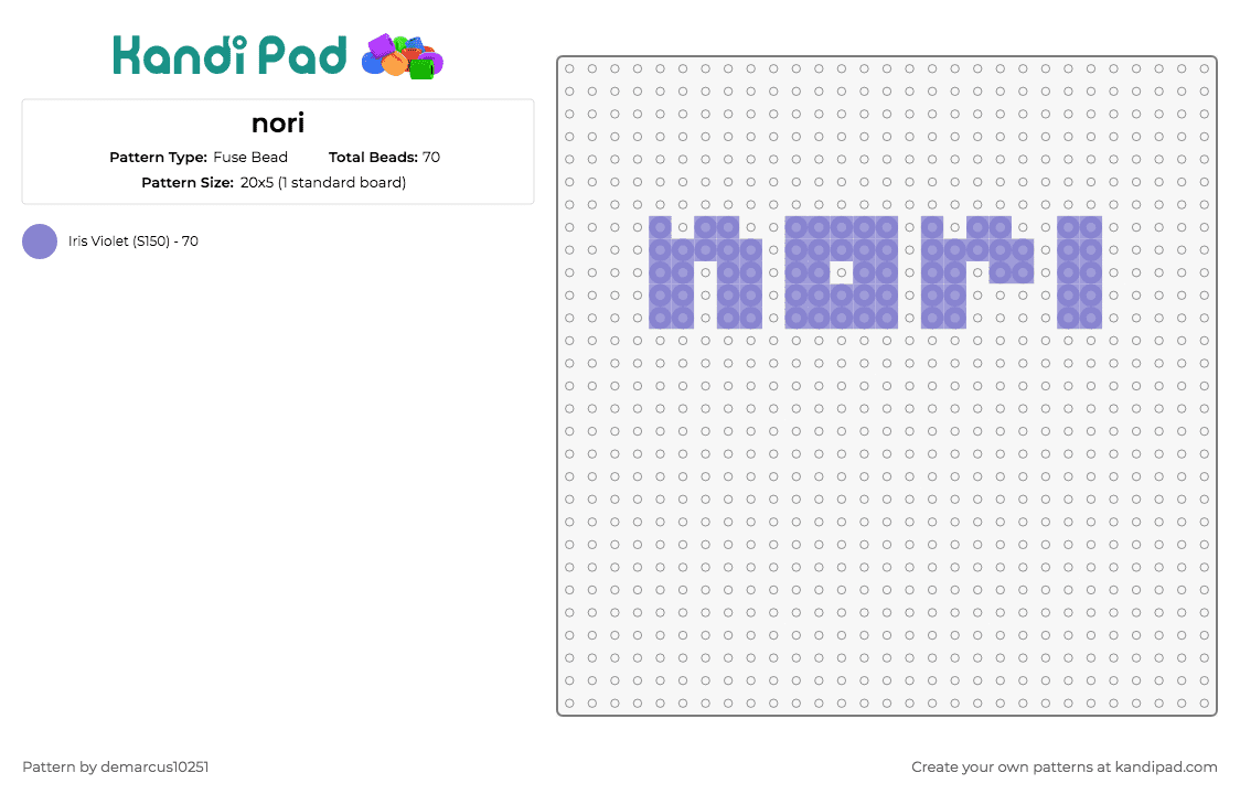 nori - Fuse Bead Pattern by demarcus10251 on Kandi Pad - text,personalized,simple,elegant,shades of purple